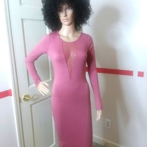 Duets Womens Pink Maxi Dress Size S with Sheer V Middle